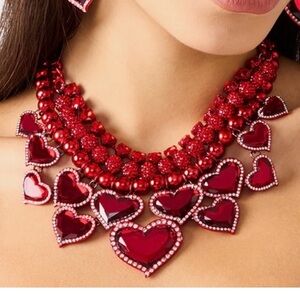 BETSEY JOHNSON PAVE HEART MULTI-LINKS NECKLACE - NWT